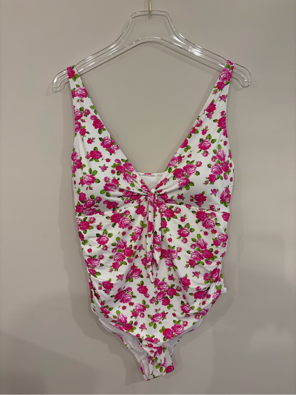 Betsey Johnson White One-Piece Swimsuit with Hot Pink Rose Print